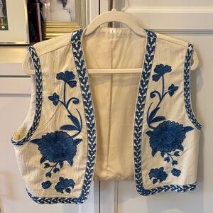 Brand New Embroidered Cream and Blue Vest